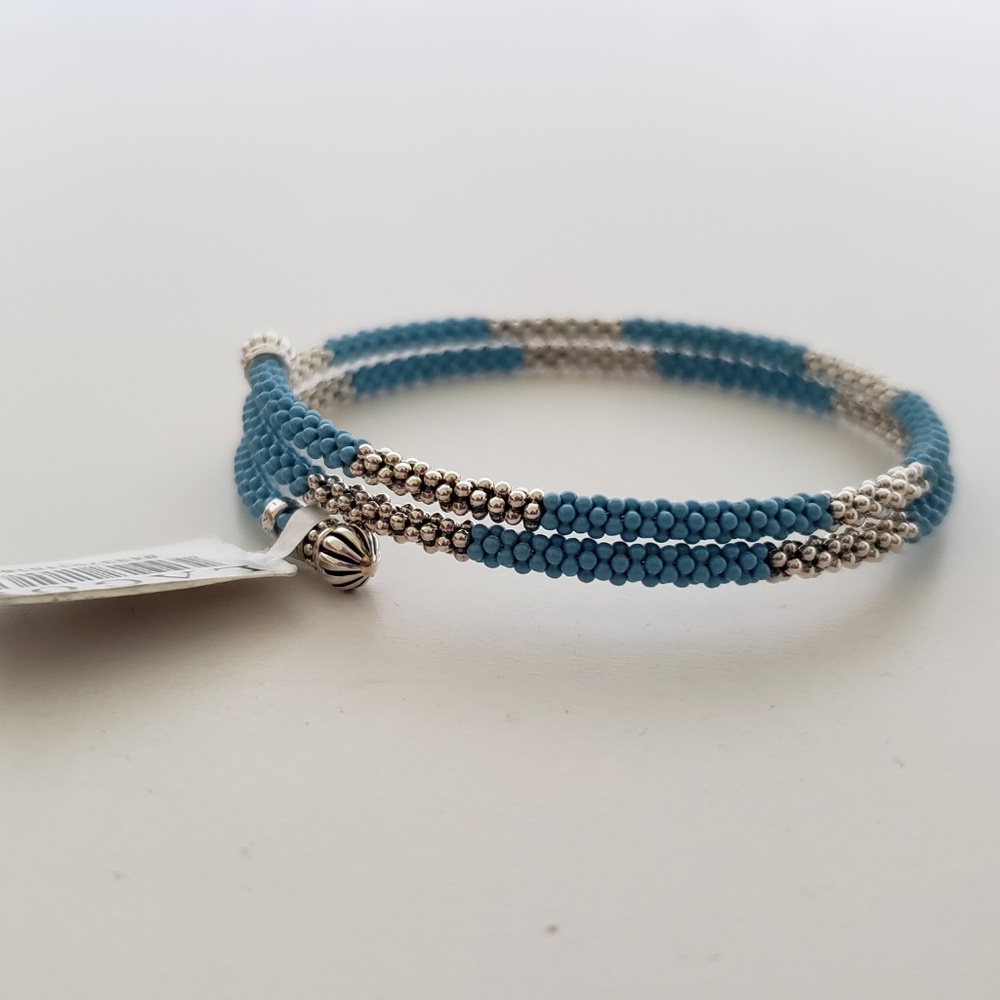 LAGOS Caviar Sterling Silver Blue Ceramic Beaded Coil Bracelet - Picture 10 of 16